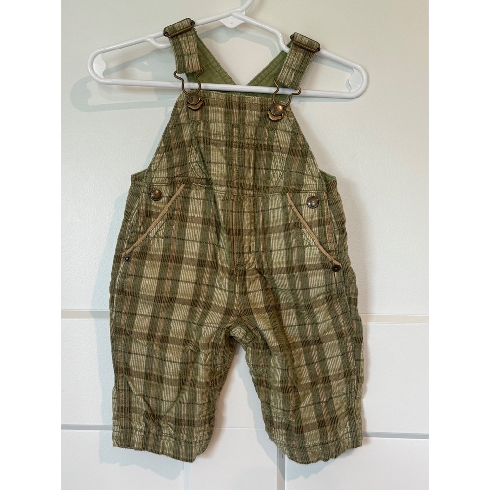 Gymboree Vintage Y2K 2003 Green Plaid Corduroy Overalls 0-3 100% Cotton